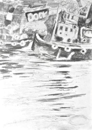 Detail from 'Floating Dock and Tugboats 1956 by John Perceval
